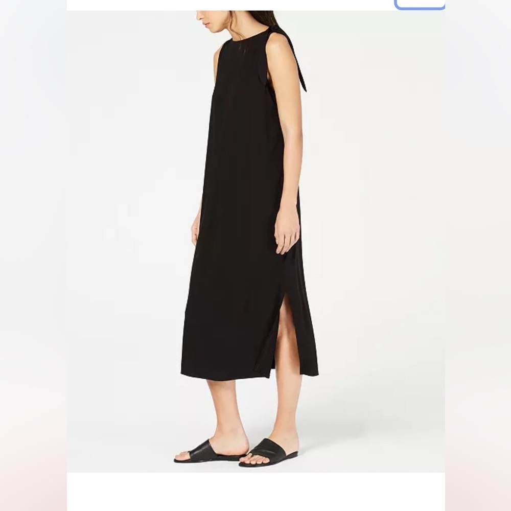 Eileen Fisher Sleeveless Midi Tencel® Shoulder-Tie Dress Size Large